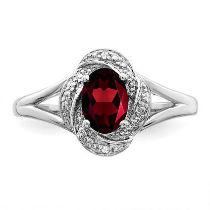 Sterling Silver Rhodium-plated Diamond u0026 Garnet Ring