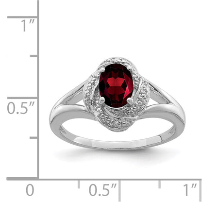 Sterling Silver Rhodium-plated Diamond u0026 Garnet Ring