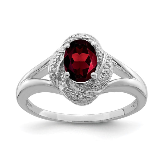 Sterling Silver Rhodium-plated Diamond u0026 Garnet Ring