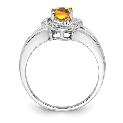 Sterling Silver Rhodium-plated Diamond u0026 Citrine Ring
