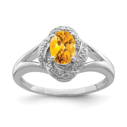 Sterling Silver Rhodium-plated Diamond u0026 Citrine Ring