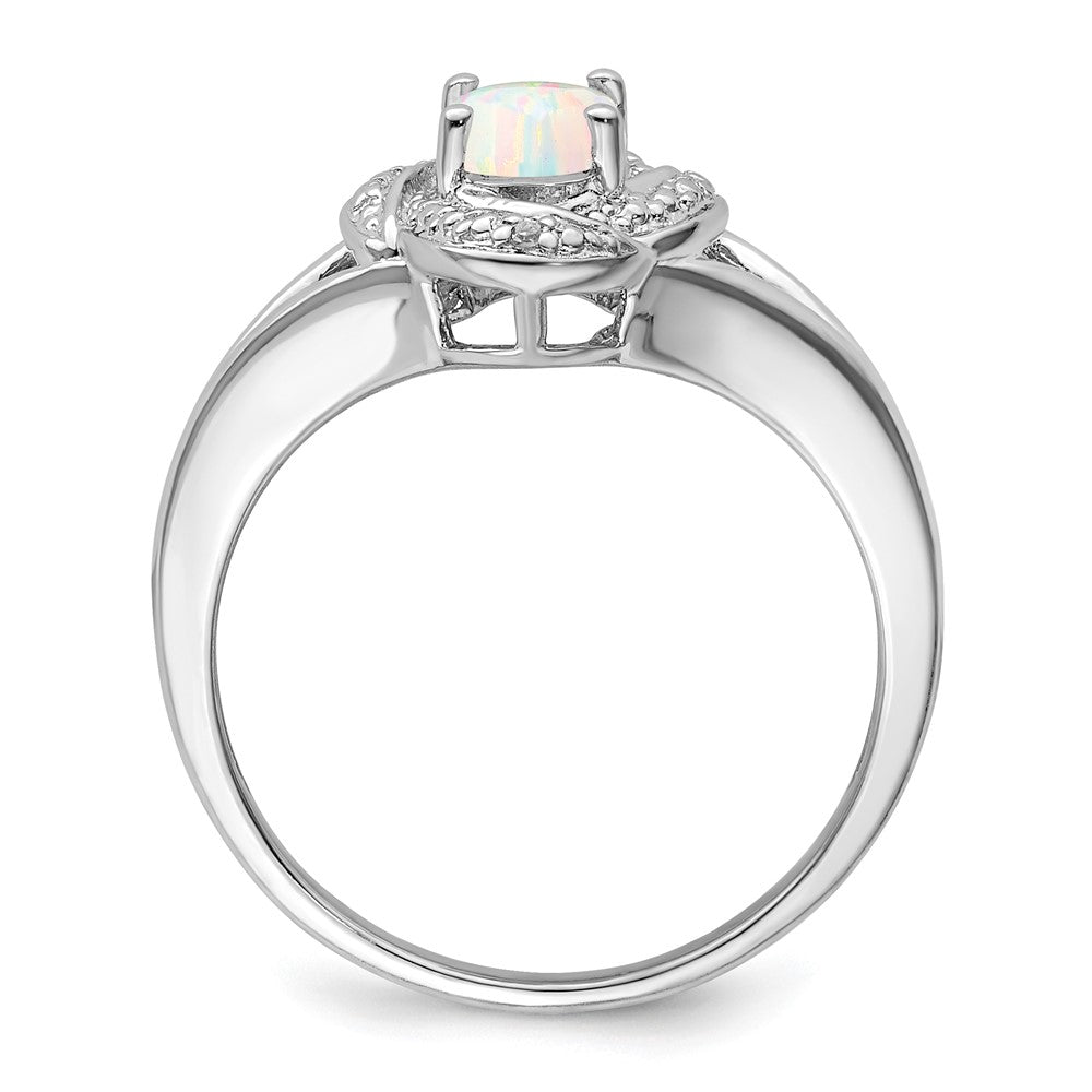 Sterling Silver Rhodium-plated Diamond u0026 Created Opal Ring