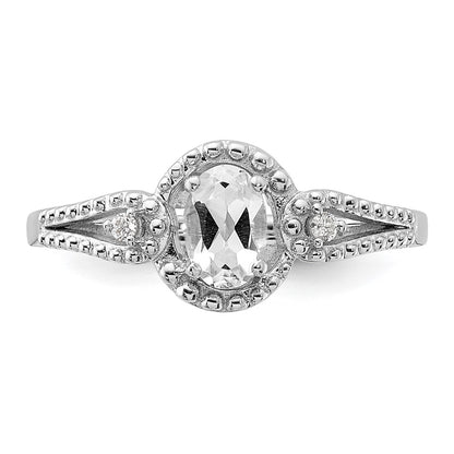 Sterling Silver Rhodium-plated White Topaz u0026 Diamond Ring