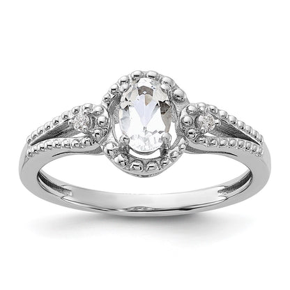 Sterling Silver Rhodium-plated White Topaz u0026 Diamond Ring
