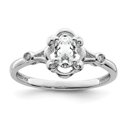 Sterling Silver Rhodium-plated White Topaz u0026 Diamond Ring