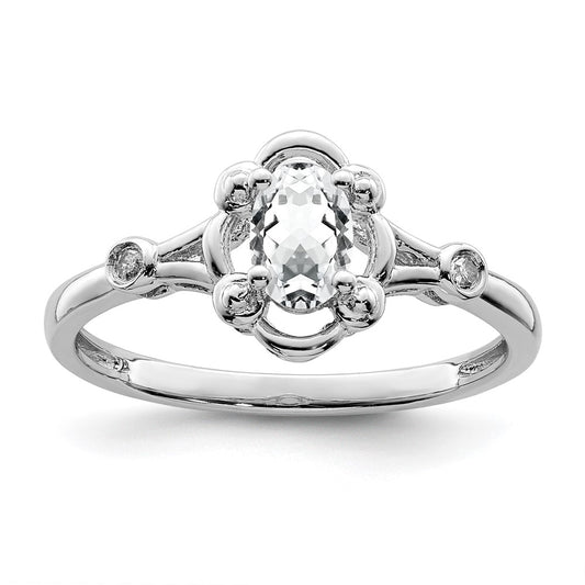 Sterling Silver Rhodium-plated White Topaz u0026 Diamond Ring