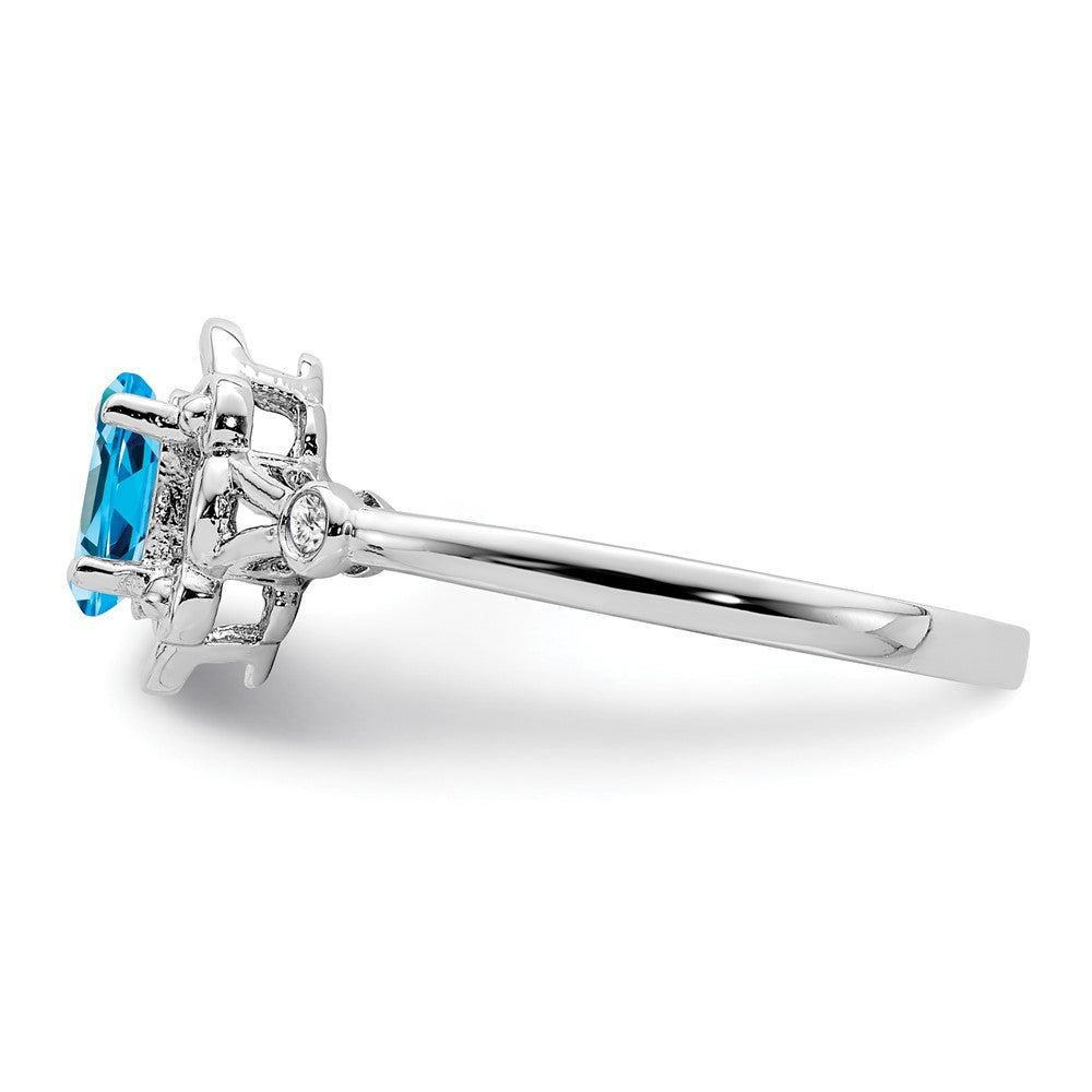 Sterling Silver Rhodium-plated Light Swiss Blue Topaz u0026 Diamond Ring