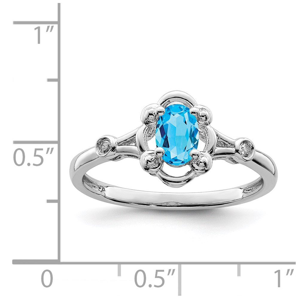 Sterling Silver Rhodium-plated Light Swiss Blue Topaz u0026 Diamond Ring