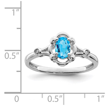 Sterling Silver Rhodium-plated Light Swiss Blue Topaz u0026 Diamond Ring