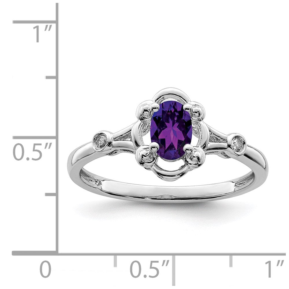 Sterling Silver Rhodium-plated Amethyst u0026 Diamond Ring