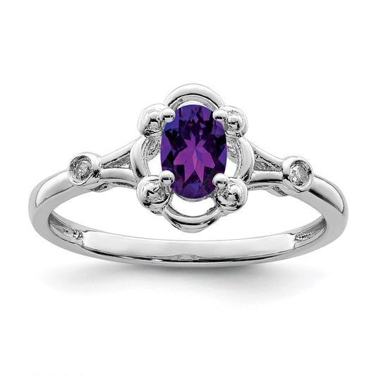 Sterling Silver Rhodium-plated Amethyst u0026 Diamond Ring