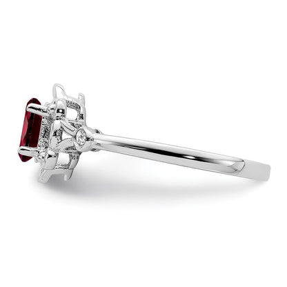 Sterling Silver Rhodium-plated Garnet u0026 Diamond Ring