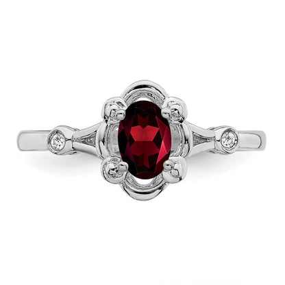 Sterling Silver Rhodium-plated Garnet u0026 Diamond Ring