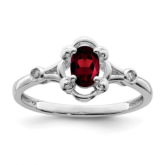 Sterling Silver Rhodium-plated Garnet u0026 Diamond Ring