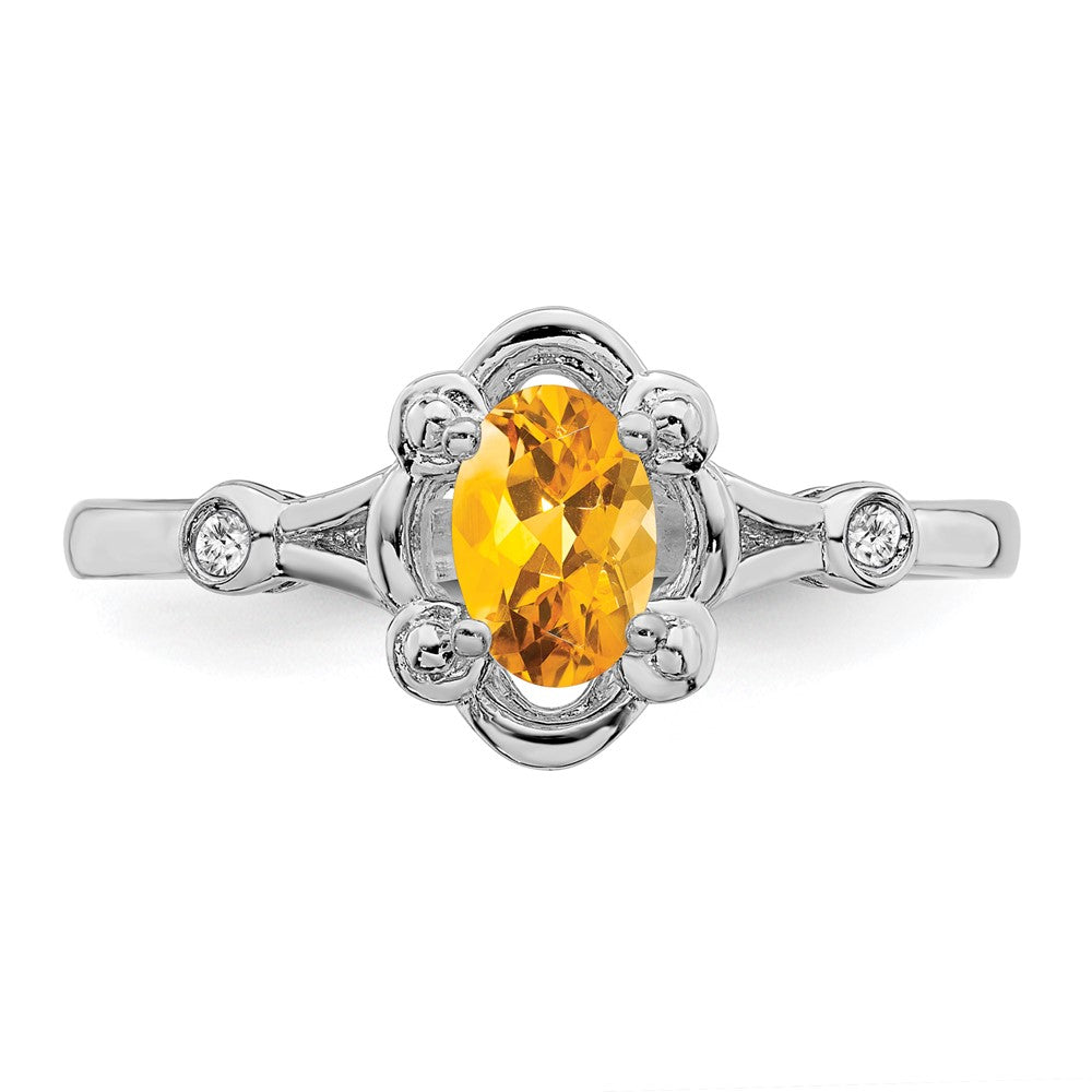 Sterling Silver Rhodium-plated Citrine u0026 Diamond Ring