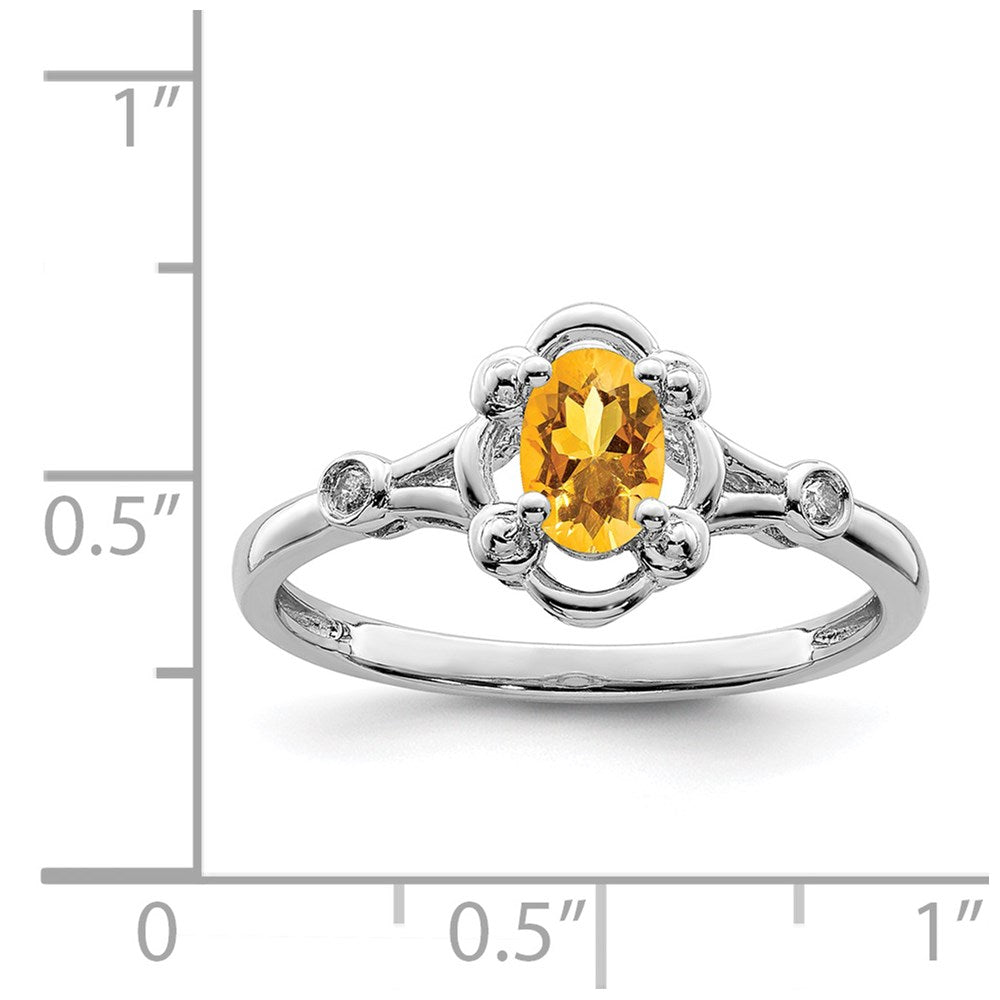 Sterling Silver Rhodium-plated Citrine u0026 Diamond Ring