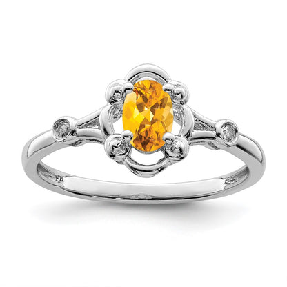 Sterling Silver Rhodium-plated Citrine u0026 Diamond Ring