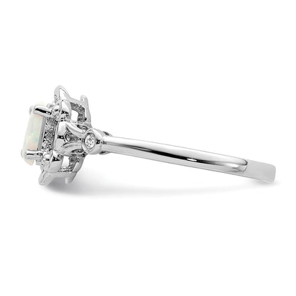 Sterling Silver Rhodium-plated Created Opal u0026 Diamond Ring