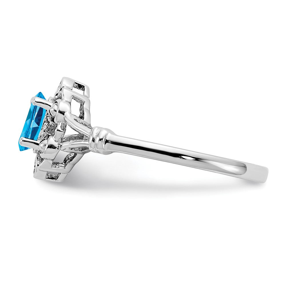 Sterling Silver Rhodium-plated Light Swiss Blue Topaz u0026 Diamond Ring
