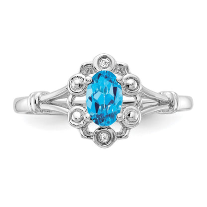 Sterling Silver Rhodium-plated Light Swiss Blue Topaz u0026 Diamond Ring