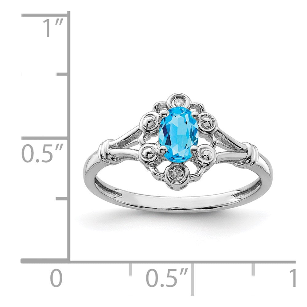 Sterling Silver Rhodium-plated Light Swiss Blue Topaz u0026 Diamond Ring