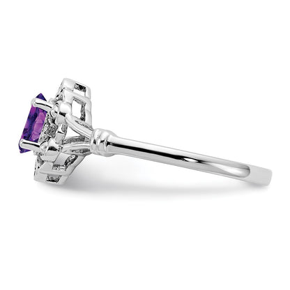 Sterling Silver Rhodium-plated Amethyst u0026 Diamond Ring