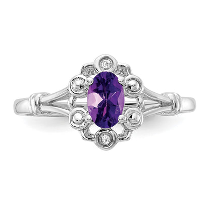 Sterling Silver Rhodium-plated Amethyst u0026 Diamond Ring
