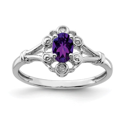 Sterling Silver Rhodium-plated Amethyst u0026 Diamond Ring