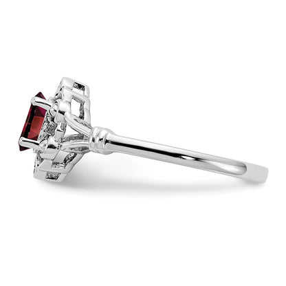 Sterling Silver Rhodium-plated Garnet u0026 Diamond Ring