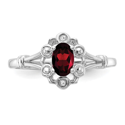 Sterling Silver Rhodium-plated Garnet u0026 Diamond Ring