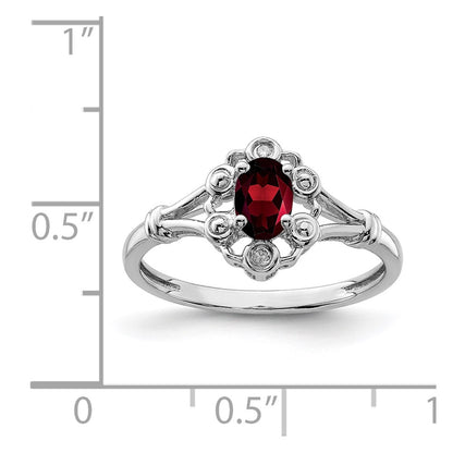 Sterling Silver Rhodium-plated Garnet u0026 Diamond Ring