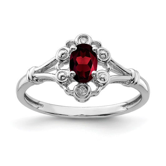 Sterling Silver Rhodium-plated Garnet u0026 Diamond Ring