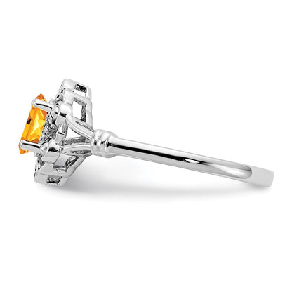 Sterling Silver Rhodium-plated Citrine u0026 Diamond Ring