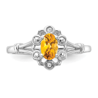 Sterling Silver Rhodium-plated Citrine u0026 Diamond Ring