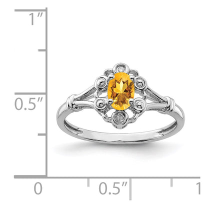 Sterling Silver Rhodium-plated Citrine u0026 Diamond Ring