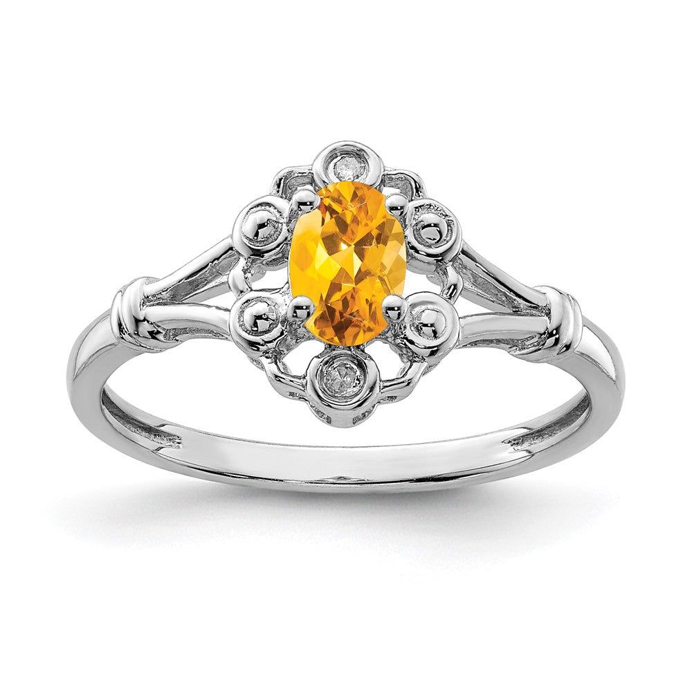 Sterling Silver Rhodium-plated Citrine u0026 Diamond Ring
