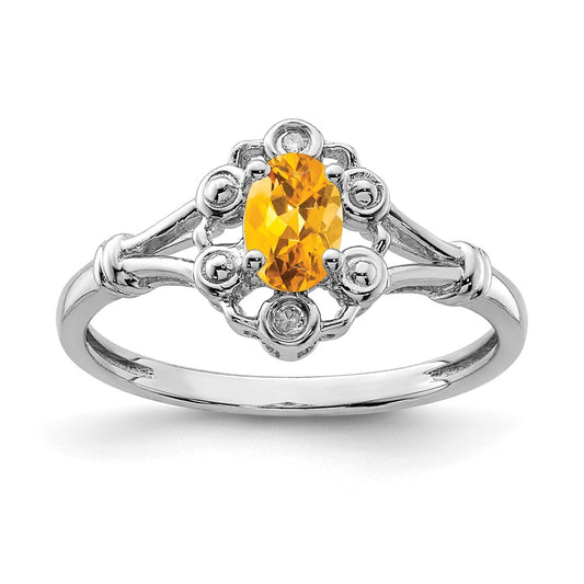 Sterling Silver Rhodium-plated Citrine u0026 Diamond Ring