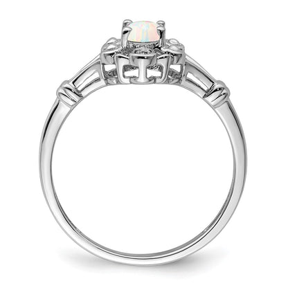 Sterling Silver Rhodium-plated Created Opal u0026 Diamond Ring