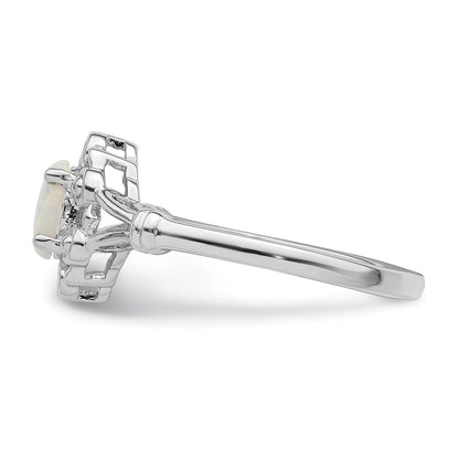Sterling Silver Rhodium-plated Created Opal u0026 Diamond Ring