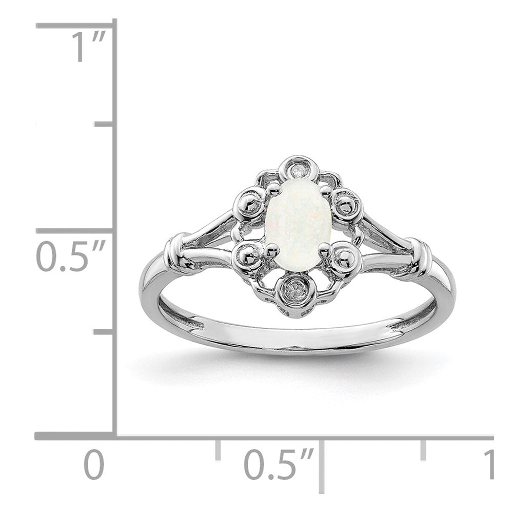 Sterling Silver Rhodium-plated Created Opal u0026 Diamond Ring