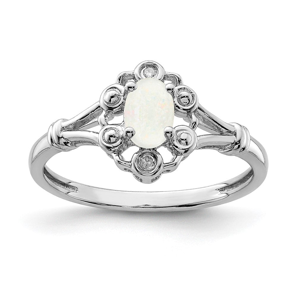 Sterling Silver Rhodium-plated Created Opal u0026 Diamond Ring