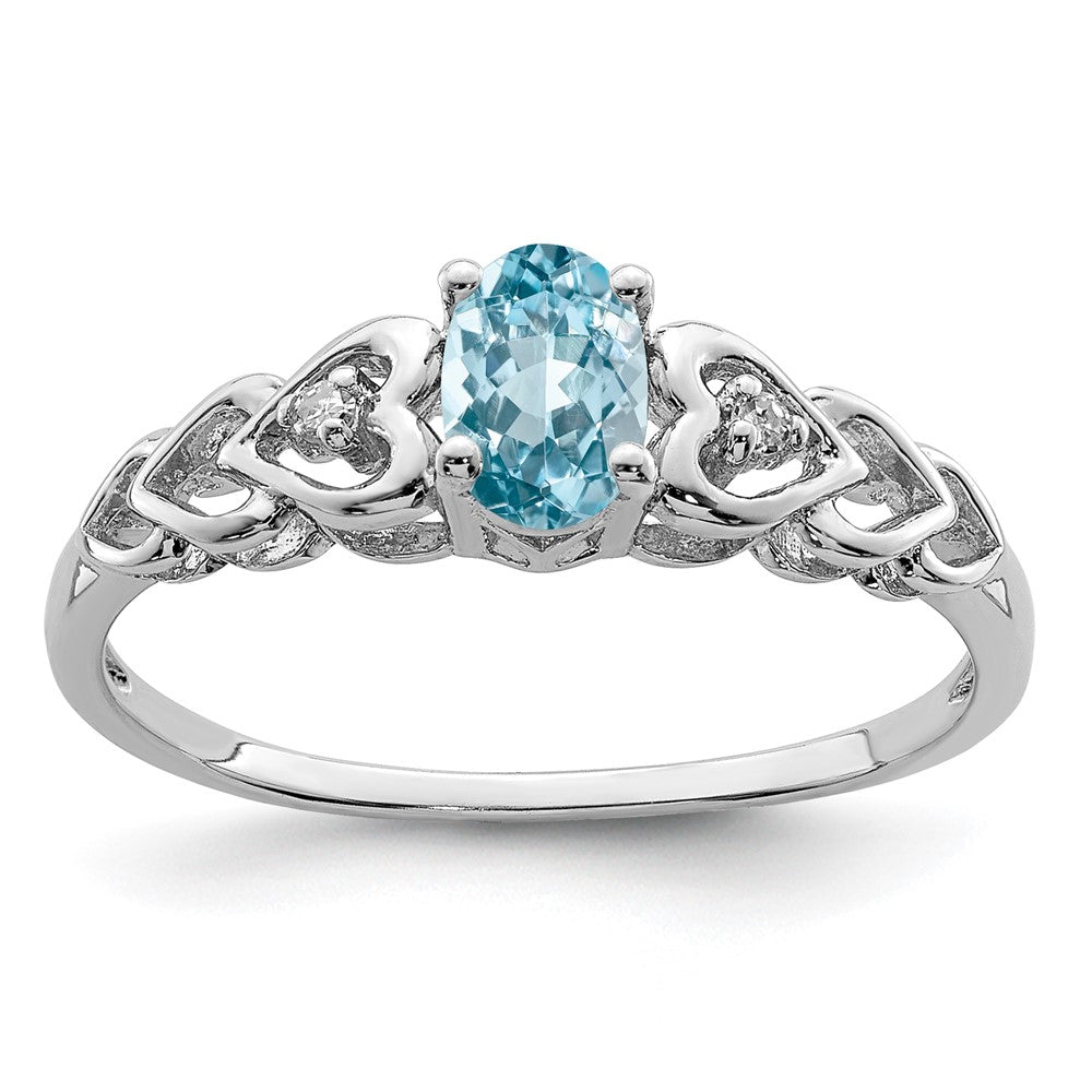 Sterling Silver Rhodium-plated Swiss Blue Topaz u0026 Diamond Ring