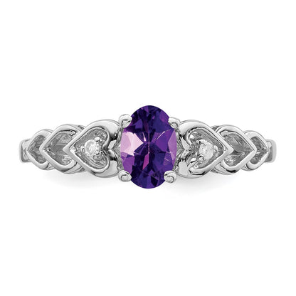 Sterling Silver Rhodium-plated Amethyst u0026 Diamond Ring