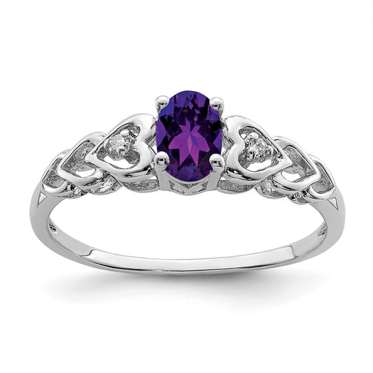 Sterling Silver Rhodium-plated Amethyst u0026 Diamond Ring