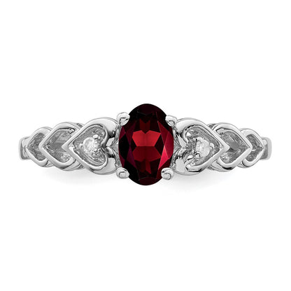 Sterling Silver Rhodium-plated Garnet u0026 Diamond Ring