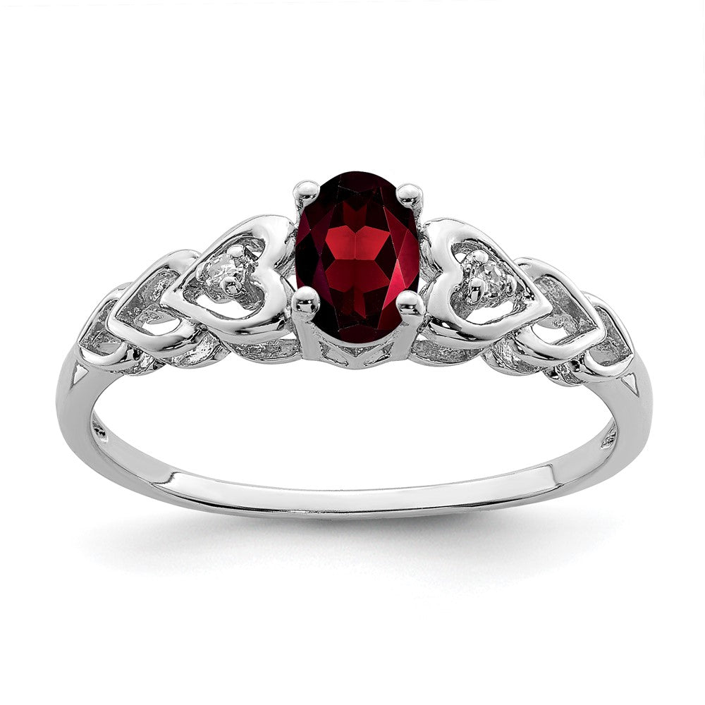 Sterling Silver Rhodium-plated Garnet u0026 Diamond Ring