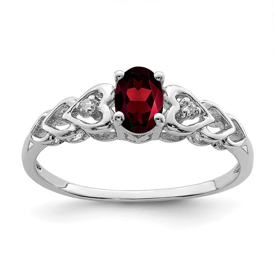 Sterling Silver Rhodium-plated Garnet u0026 Diamond Ring