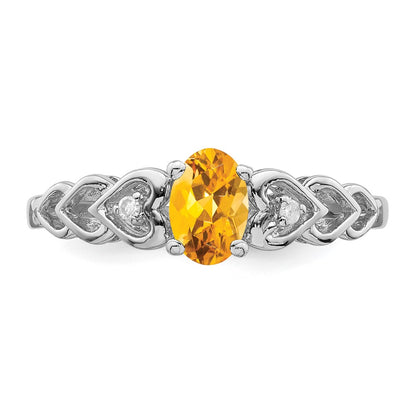 Sterling Silver Rhodium-plated Citrine u0026 Diamond Ring
