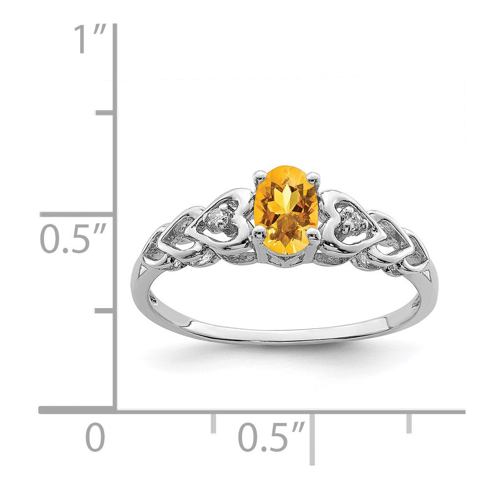 Sterling Silver Rhodium-plated Citrine u0026 Diamond Ring