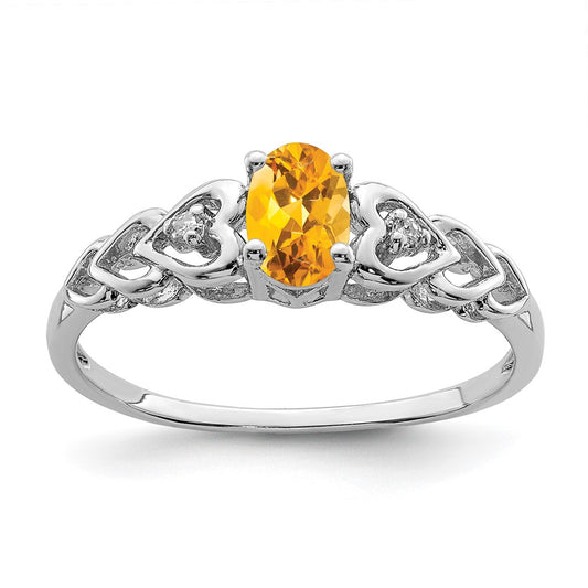 Sterling Silver Rhodium-plated Citrine u0026 Diamond Ring